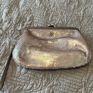 Coach silver pewter metallic clutch